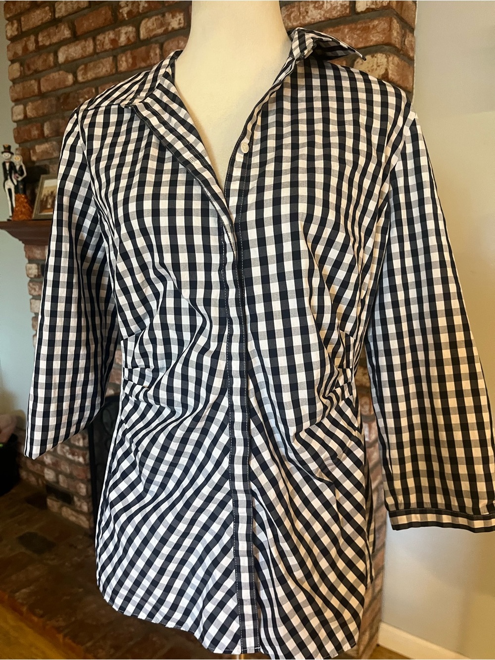 Lafayette 148 New York Black & White Gingham Button-Down Shirt